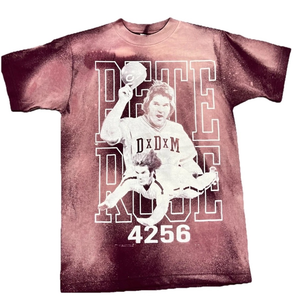 Pete Rose Acid Wash T-shirt Red Size Small 4256 Hits Bet On Your Own Team